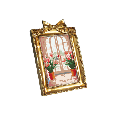 Framed mini paint by numbers featuring a window garden filled with colorful tulips and bright floral accents