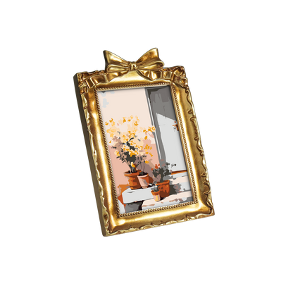 Framed mini paint by numbers of a sunlit indoor plant corner with greenery and natural light