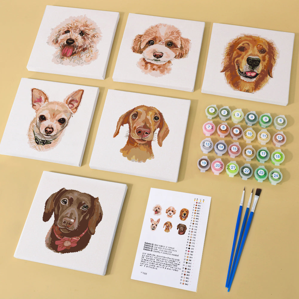 Puppy Faces 6 Pack Mini Paint by Numbers Kit