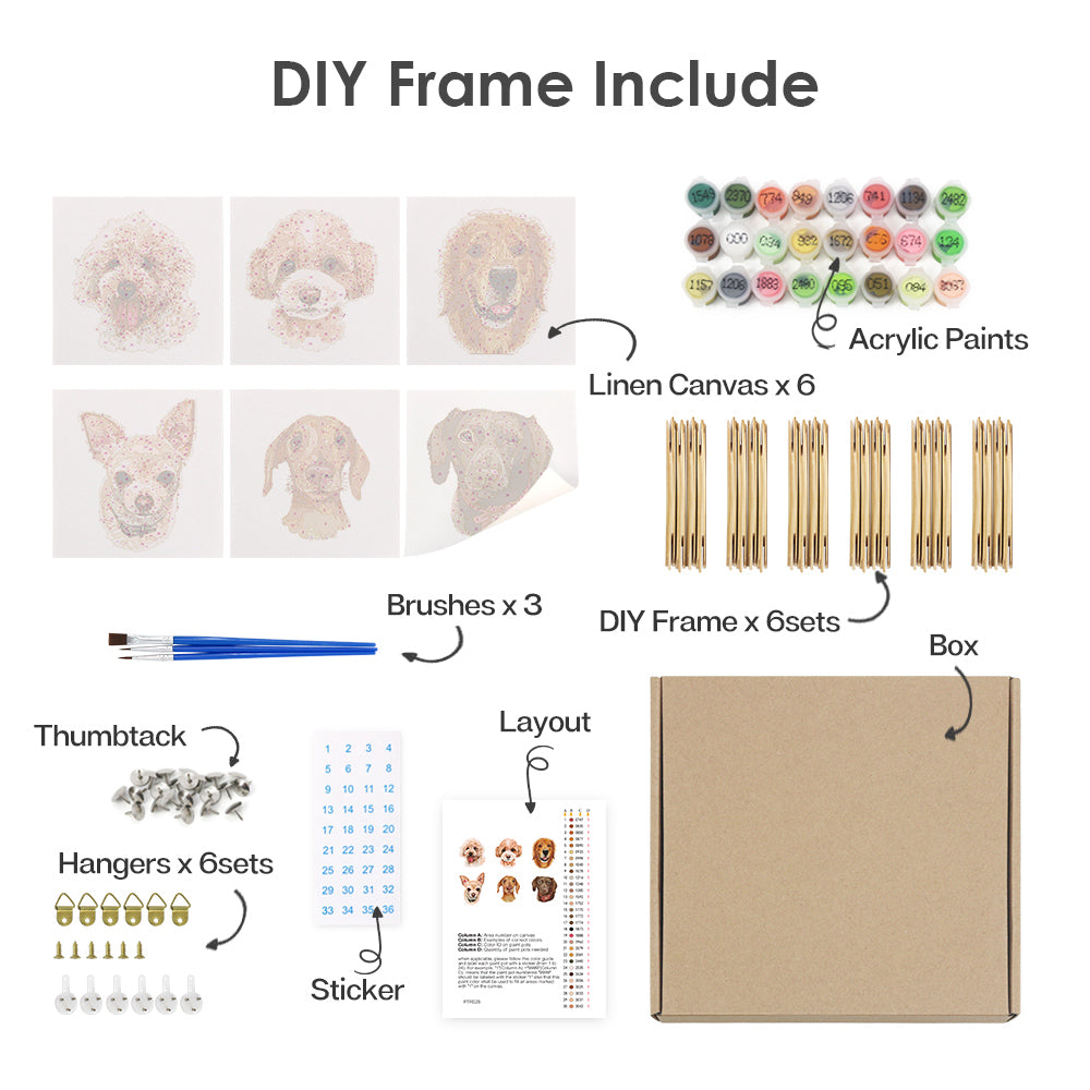 Puppy Faces 6 Pack Mini Paint by Numbers Kit