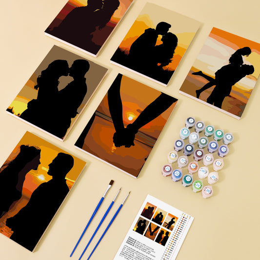 Romantic Sunset Couple 6 Pack Mini Paint by Numbers Kit