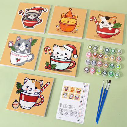 Christmas Cats in Cups 6 Pack Mini Paint by Numbers Kit