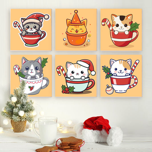 Christmas Cats in Cups 6 Pack Mini Paint by Numbers Kit